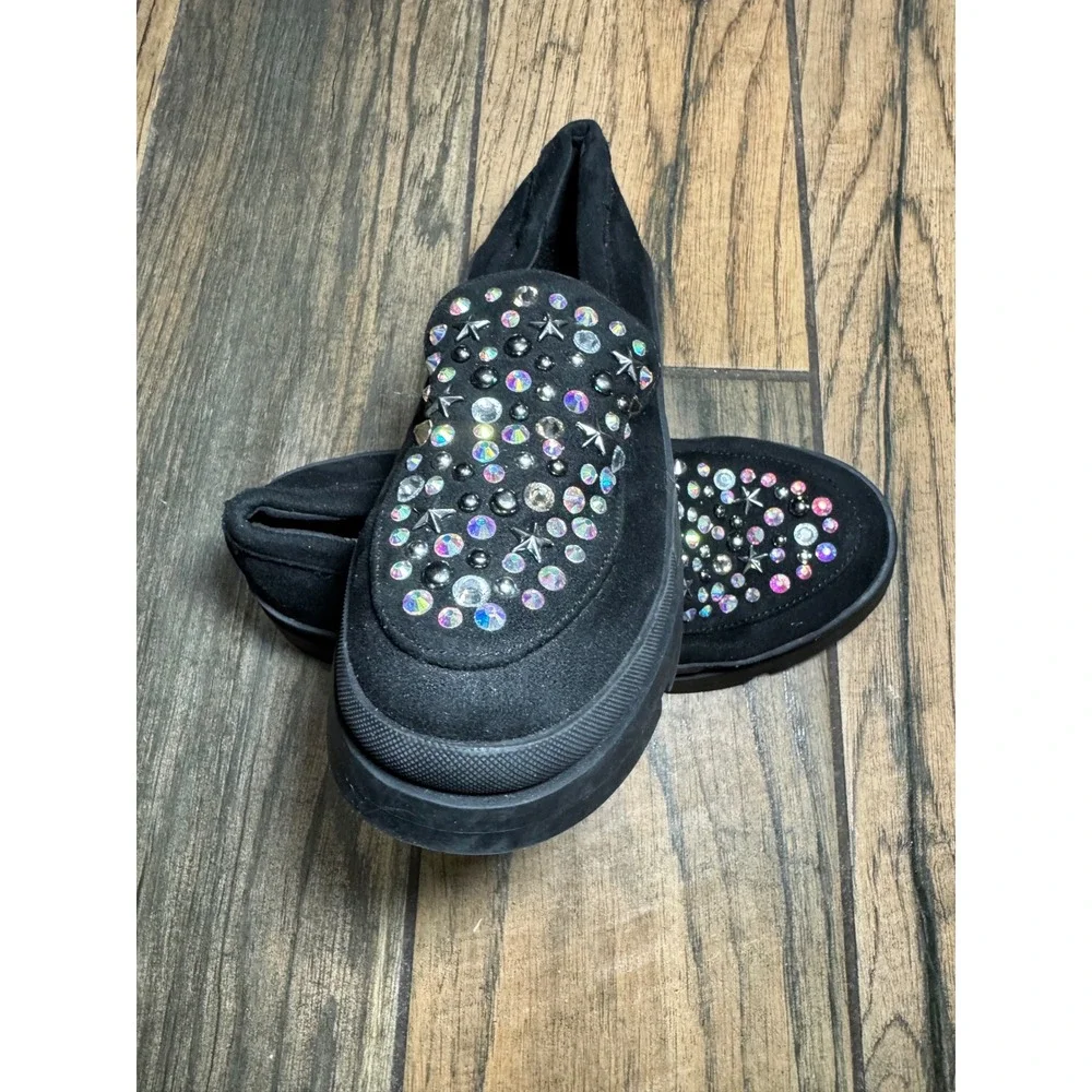 Steve Madden‎ Kids Black Star Studded Platform Loosy Loafers Rhinestone Shoes